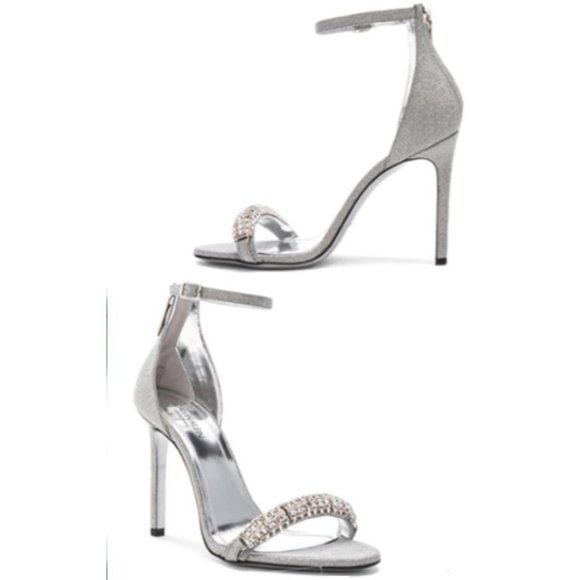 NEW CALVIN KLEIN 205W39NYC SILVER GLITTER LEATHER CRYSTAL SANDALS SIZE 9 - Picture 9 of 11